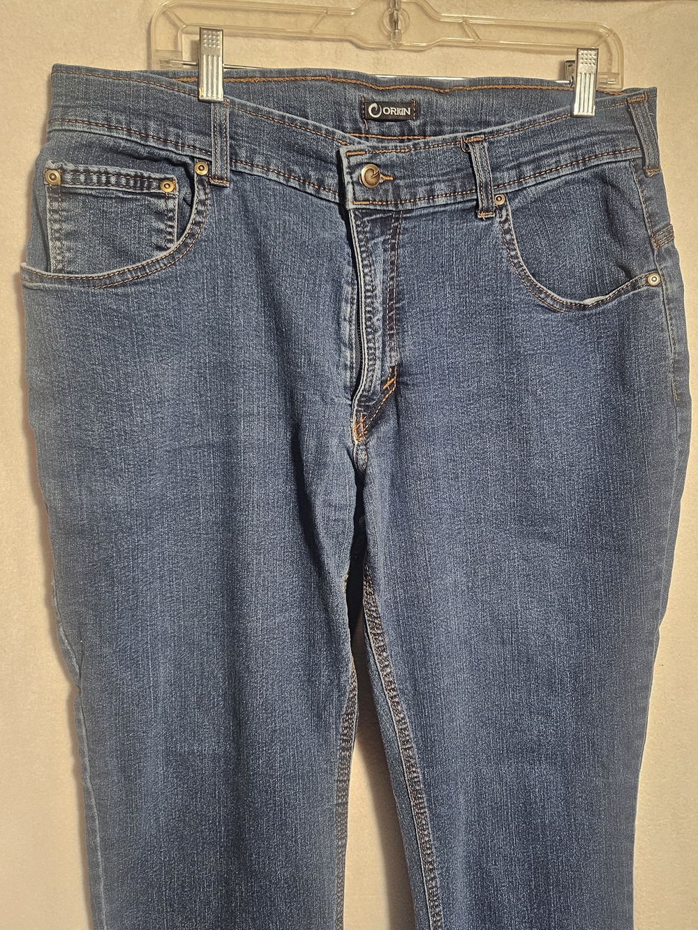 Origins Dark Blue Denim Jeans with Orange Stitching - Picture 4 of 11